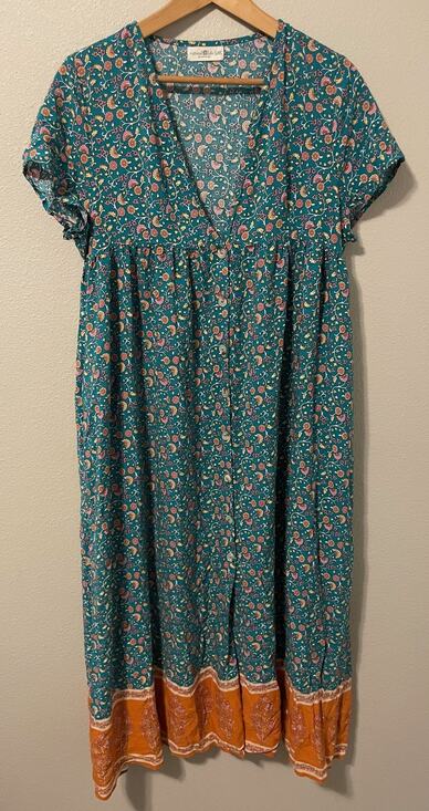 NATURAL LIFE Dresses & Skirts - Natural Life Dress Womens L XL Green Floral Button Front Midi Pockets Boho